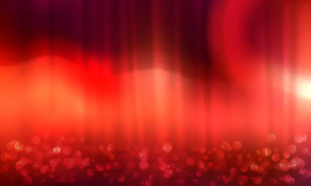 Vector illustration of Vector red curtain with bokeh lights background