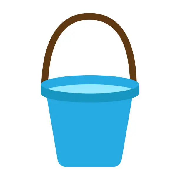 Vector illustration of Vector water buckets. metal pail, empty and full plastic garden bucket isolated icons