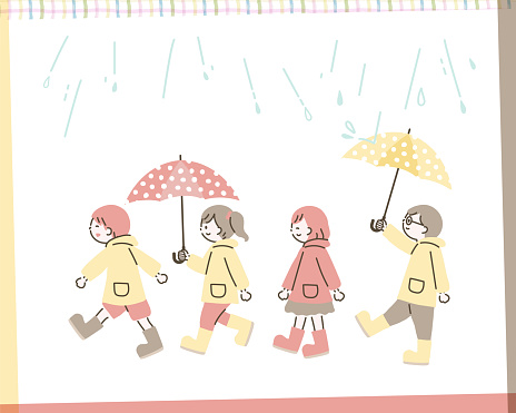 Illustration of children wearing raincoats_2