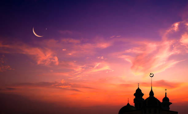 istock Mosque dome mosque light of hope arabic islamic architecture and half moon and the sky has stars The mosque is an important place in Islam 2042084733