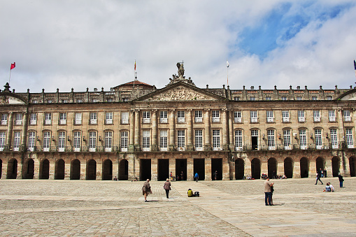 Santiago de Compostela, Spain - 13 May 2015: The Palacio de Raxoi on Obradoiro Square in Santiago de compostela