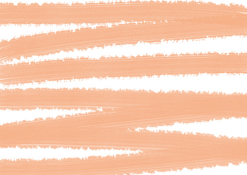 Abstract background. Textured stripes of peach fuzz color on a white background. Horizontal stripes. Dry brush texture. Along the contour of the dot.