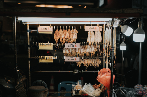 Dry squid stall in Thailand