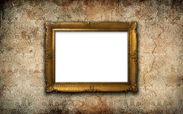 istock Golden vintage picture frame with blank space on an old wall 2042262638