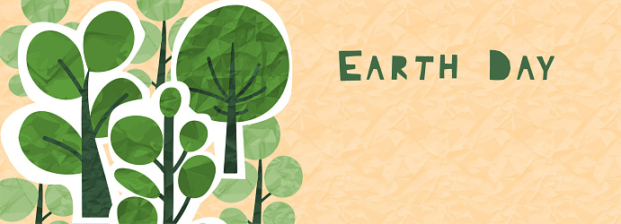 Artistic collage painting of a garden landscape and tree. Earthy organic shape, nature-inspired playful forms, contemporary paper ecology collage. Layered textures vector illustration. Earth day card