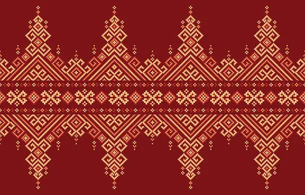 Vector illustration of Cross stitch ethnic native pattern. Seamless pattern. Vector graphic illustration design by retro geometric indian fabric motif boho retro textile ikat colorful ornament african pixel native.
