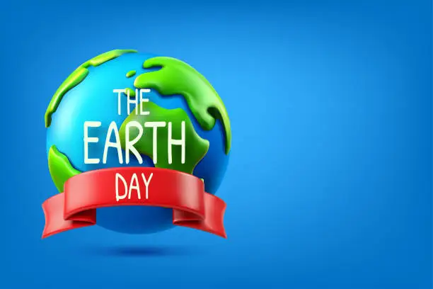 Vector illustration of The Earth day concept. Vector illustration with the globe and ribbon. 3d vector banner with copy space