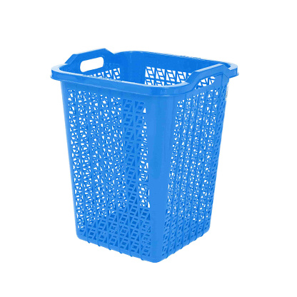Blue plastic laundry basket isolated on white background