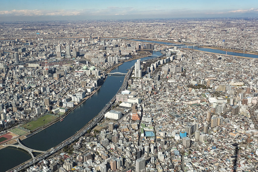 Sumida River and Arakawa seen from the observation deck