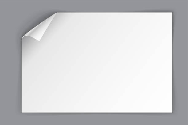 белый лист бумаги с загнутым верхним левым углом изолирован на сером фоне. векторная иллюстрация - space to left stock illustrations