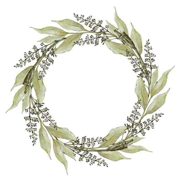 istock Wedding greenery wreath in pastel colors. Floral background in Boho style. Hand drawn illustration floral watercolor composition. Isolated on white background 2042357661