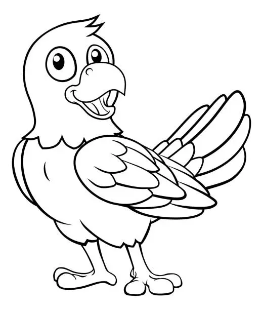 Vector illustration of Parrot Macaw Bird Cartoon Coloring Mascot