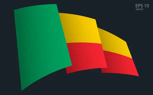 Vector illustration of Waving Vector flag of Benin. National flag waving symbol. Banner design element.