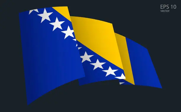 Vector illustration of Waving Vector flag of Bosnia and Herzegovina. National flag waving symbol. Banner design element.