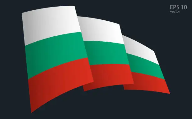 Vector illustration of Waving Vector flag of Bulgaria. National flag waving symbol. Banner design element.