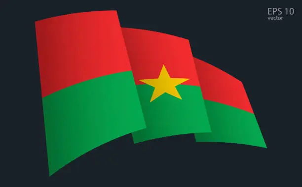 Vector illustration of Waving Vector flag of Burkina Faso. National flag waving symbol. Banner design element.