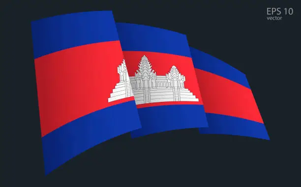 Vector illustration of Waving Vector flag of Cambodia. National flag waving symbol. Banner design element.