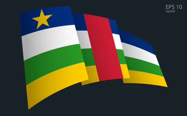 Vector illustration of Waving Vector flag of Central African Republic. National flag waving symbol. Banner design element.