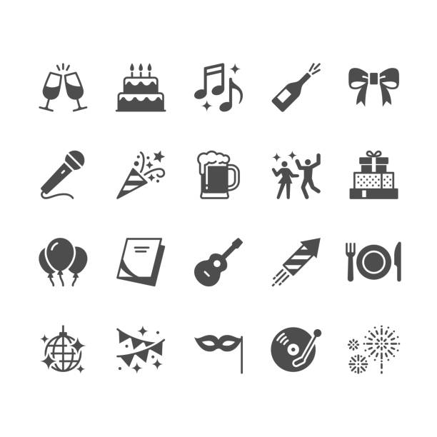 ilustrações de stock, clip art, desenhos animados e ícones de party flat icons. pixel perfect. - festa