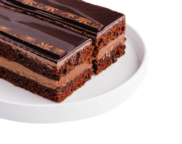 istock two sliced chocolate cake on a white plate 2042407974