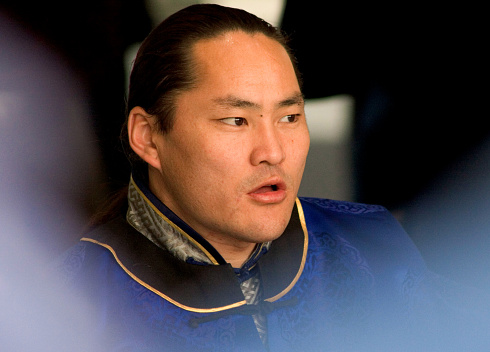 Munich, Bavaria, Germany; July 2nd 2007, a street musician from Mongolia sings in the Munich pedestrian zone