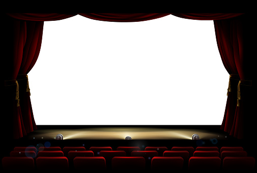 A theater or theatre or possibly a cinema movie screen background with red curtains