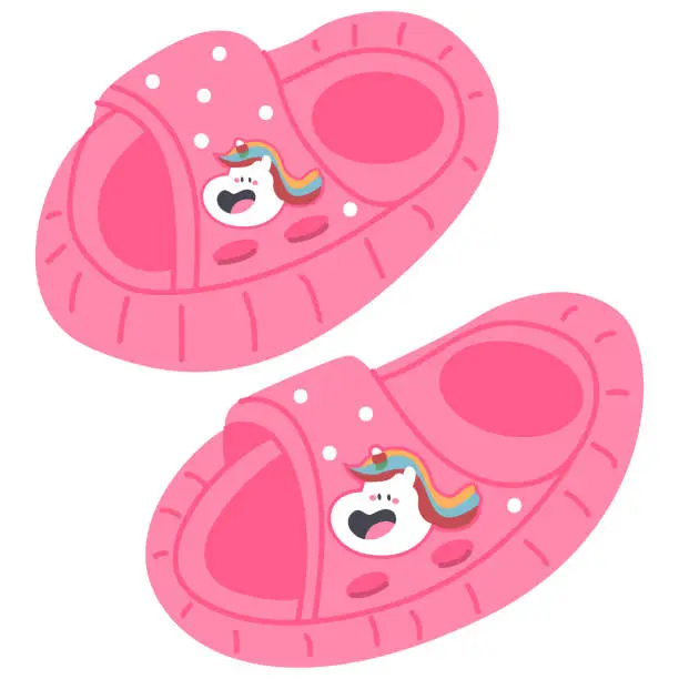 Vector illustration of Cute summer children's slippers vector cartoon illustration isolated on a white background.