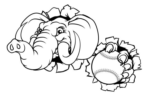 illustrazioni stock, clip art, cartoni animati e icone di tendenza di elephant baseball ball sports animal mascot - baseballs baseball breaking broken