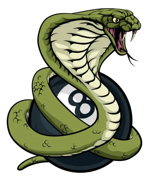 Vector illustration of Cobra Snake Pool 8 Ball Billiards Mascot Cartoon