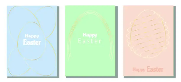 Vector illustration of Set of Easter cards. Abstract eggs spring flowers and decorations. For poster, postcard, scrapbooking, stickers. Vector.