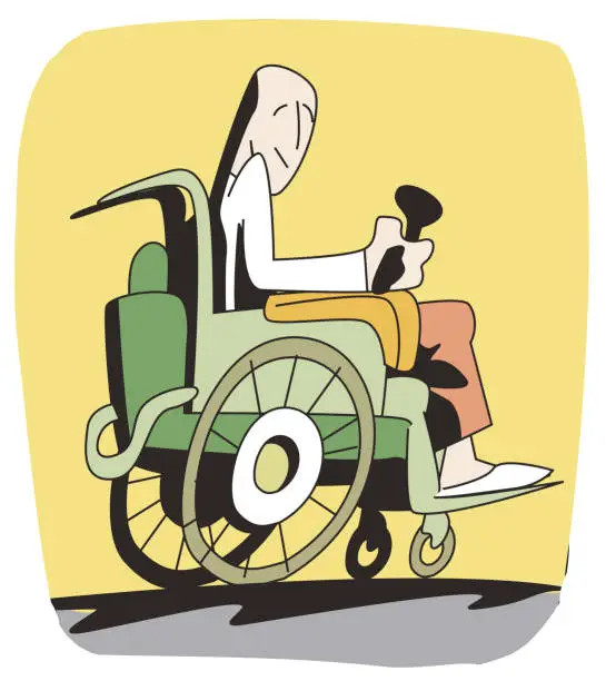 Vector illustration of man driving an electric wheelchair with joystick