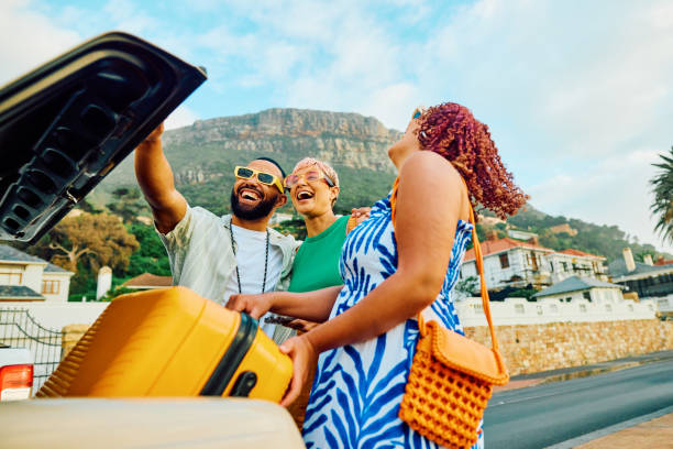 istock Happy group of friends on a weekend getaway 2042538767