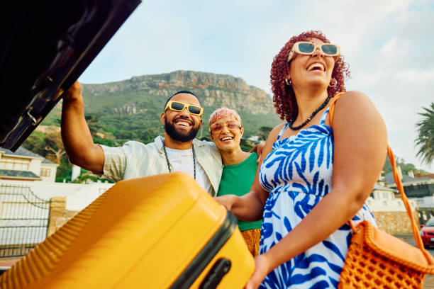 istock Happy group of friends on a weekend getaway 2042538771