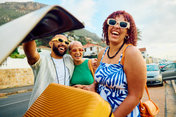 istock Happy group of friends on a weekend getaway 2042539284