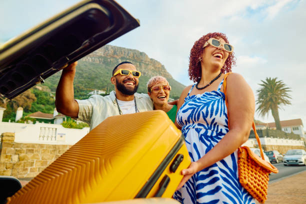 istock Happy group of friends on a weekend getaway 2042539288