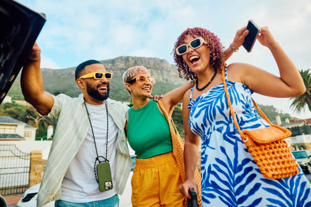 istock Happy group of friends on a weekend getaway 2042539291
