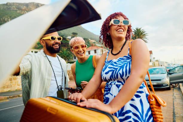 istock Happy group of friends on a weekend getaway 2042539297