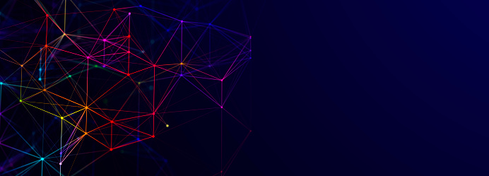 Colored polygonal structure. Beautiful illustration with connected dots and lines. Digital network background. 3D