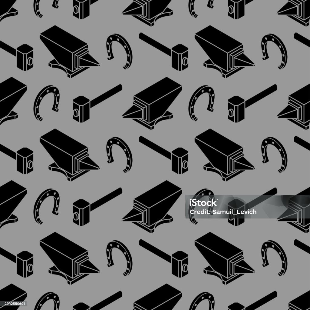 Blacksmith Pattern Hammer And Anvil Pattern Seamless Blacksmith Tool Background Stock ...