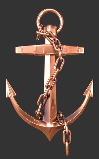 bronze anchor, retro style, 3d render