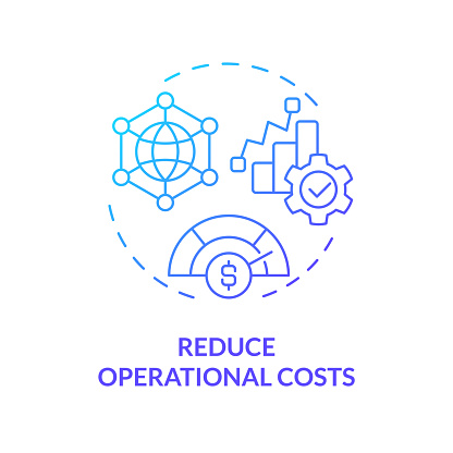 Operational costs reduce blue gradient concept icon. Management process optimization. Resource consumption reduction. Round shape line illustration. Abstract idea. Graphic design. Easy to use