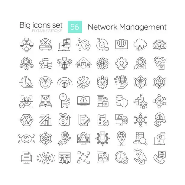 Vector illustration of Network management linear icons set