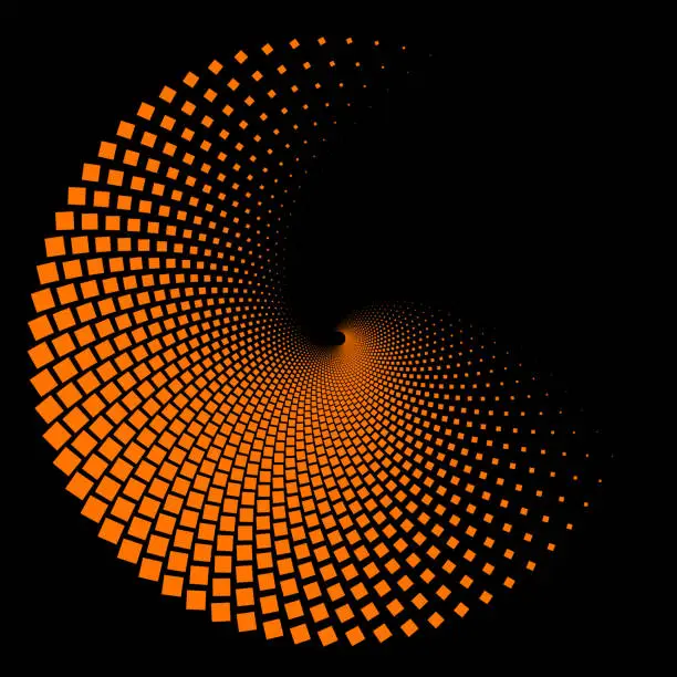 Vector illustration of Abstract orange whirl grid pattern on a black background