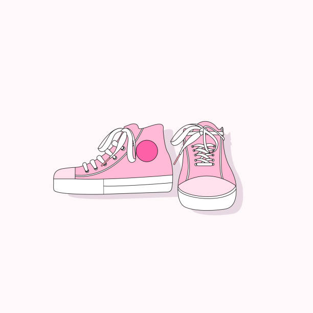 istock Cartoon pink sneakers. Old fashioned trendy hot pink shoes 2042601760