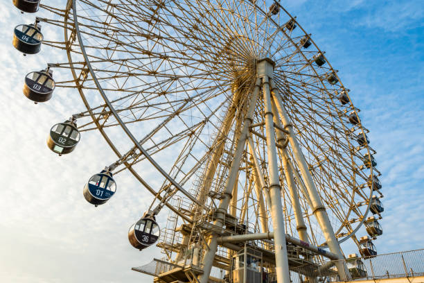 Taichung, Taiwan- November 8, 2023: Close-up of the Ferris wheel at the Mitsui Outlet Park Taichung Port in Taiwan. it is Mitsui Fudosan's second base in Taiwan.