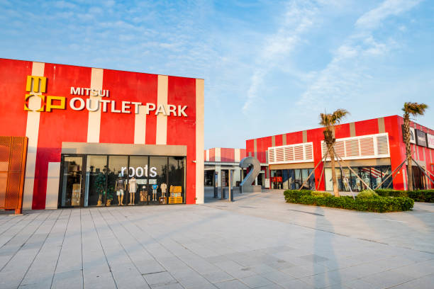 Taichung, Taiwan- November 8, 2023: Low angle view of the Mitsui Outlet Park Taichung Port in Taiwan. it is Mitsui Fudosan's second base in Taiwan.