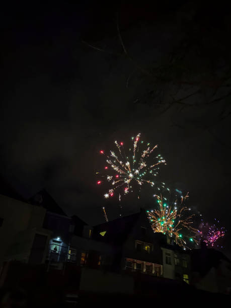 istock Fireworks in the night sky over the old town 2042632862
