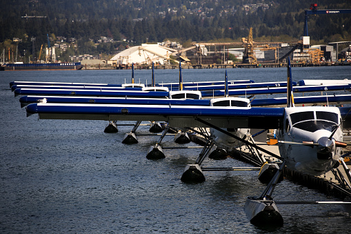 propeller seaplanes in a row in Vancouver harbor