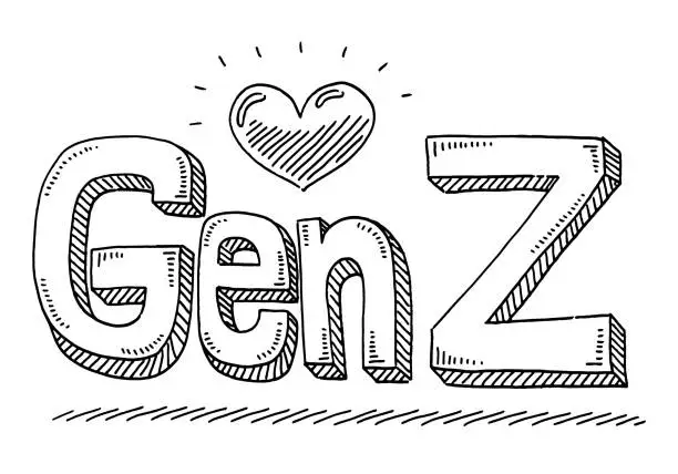 Vector illustration of Gen Z Text Heart Drawing