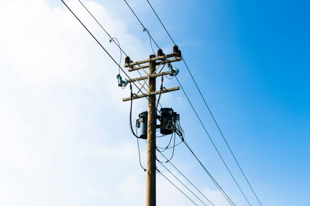 istock Scene of electric poles with blue sky. 2042664338